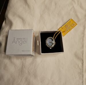 NWT Invicta Angel Crystal Ring Watch - Light Blue Glitter Dial
